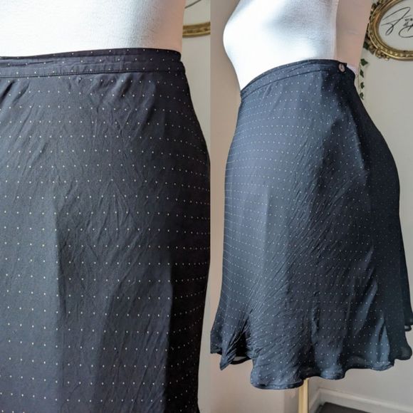Lauren Ralph Lauren Dresses & Skirts - Lauren Ralph Lauren Black 100% Silk Polka Dot Bias Cut Knee Length Skirt Preppy